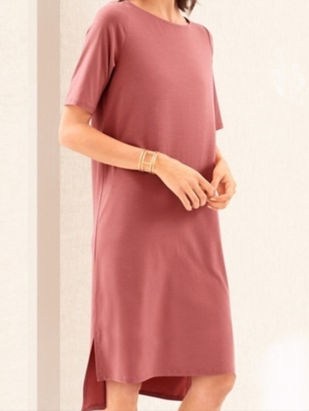 Eileen Fisher Dusty Rose Tshirt Dress Tencel/Lyocell  Spandex Blend Size Small